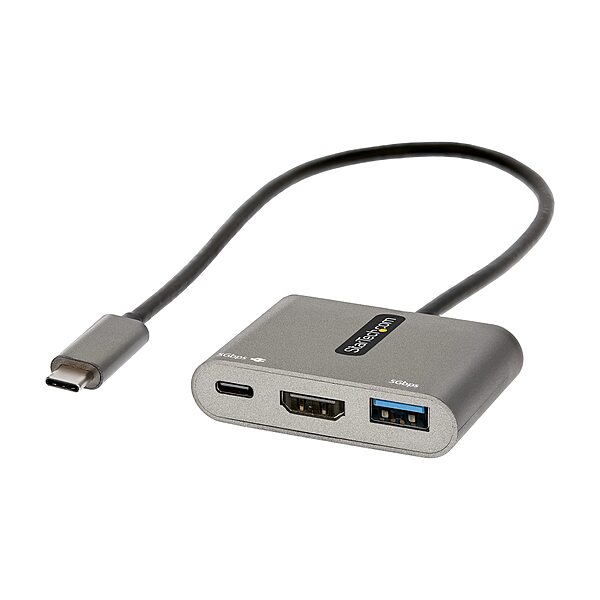 StarTech.com USB C Multiport Adapter, USB-C to HDMI 4K, 100W PD Pass-Through, USB 3.0 Hub 5Gbps (1xC/1xA), US - CDP2HDUACP2