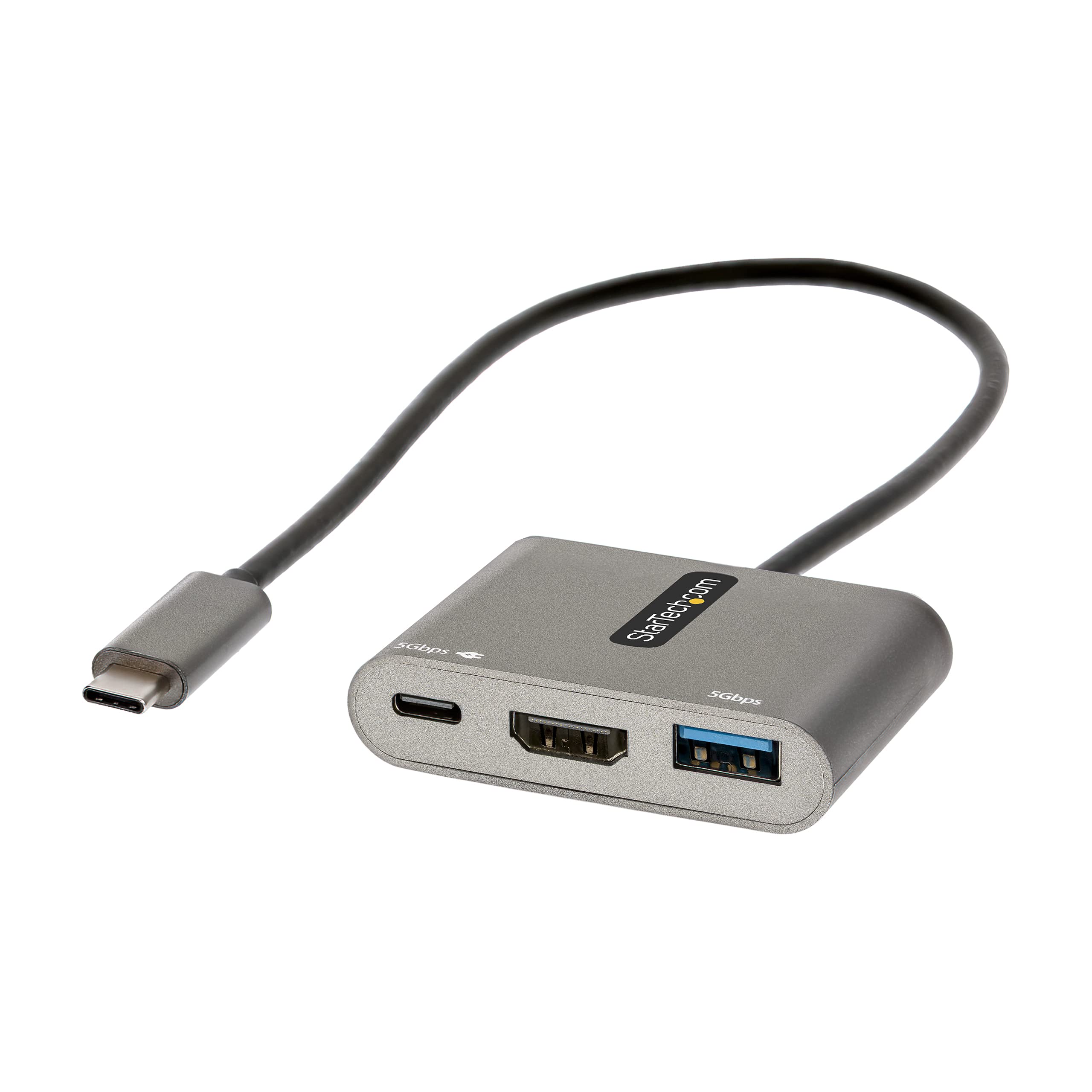 StarTech.com USB C Multiport Adapter, USB-C to HDMI 4K, 100W PD Pass-Through, USB 3.0 Hub 5Gbps (1xC/1xA), US - CDP2HDUACP2