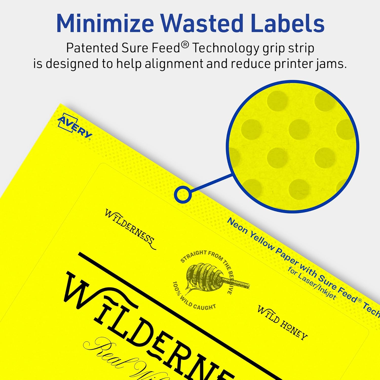 Avery Printable Rectangle Labels, Sure Feed Technology, 5" x 6", Neon Yellow Labels, Laser/Inkjet Printable, 20 Total