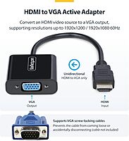 StarTech.com HDMI to VGA Adapter, Active Video Converter for Laptop/Desktop, 1920x1080 (1080p), HDMI Source to VGA Monitor