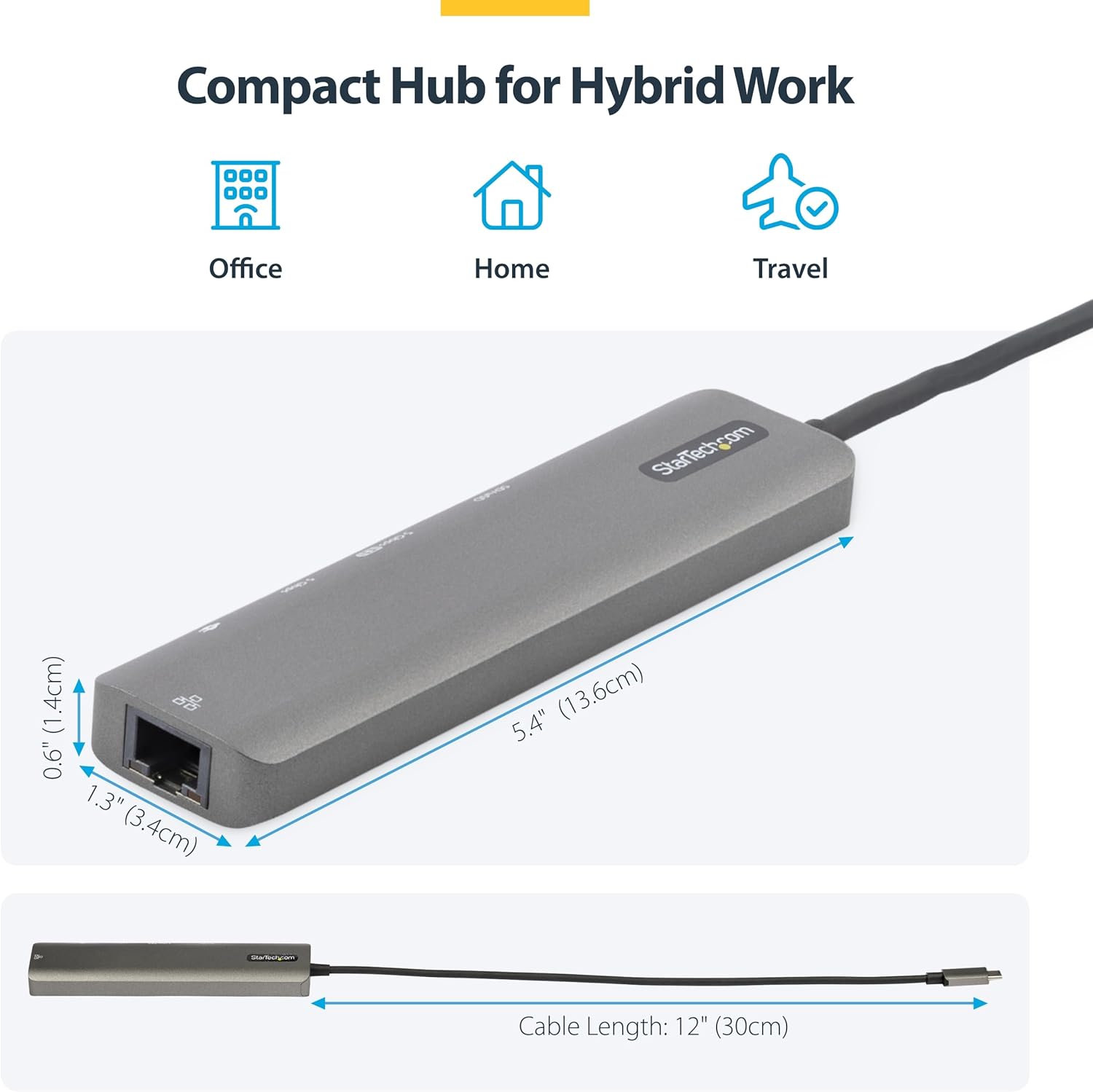 StarTech.com USB-C Multiport Adapter Hub, USB-C to 4K 60Hz HDMI, Gigabit Ethernet and 100W Charging for MacBook Pro/Air