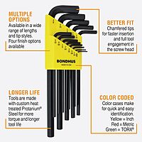 Bondhus 22199 Hex L-wrench DoublePK,Long Length,12137 .050-3/8" & 12199 1.5-10mm, Multicolor, One Size