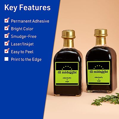 Avery Printable Square Labels, Sure Feed Technology, 2-1/2" x 2-1/2", Bright Green Labels, Laser/Inkjet Printable, 90 Total