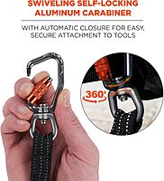 Ergodyne Squids 3714 Tool Lanyard and Tethering Attachment with Carabiner and Cinch Loop, Weight Rating 10lbs, 3-Pack
