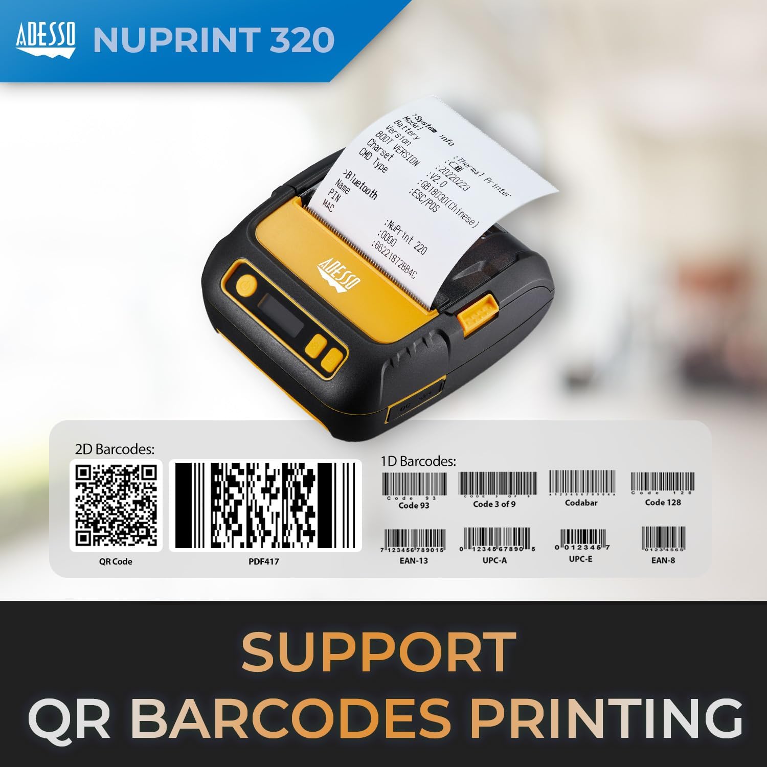 3" 80mm Portable Bluetooth Thermal Printer - High-Speed 90mm/s, Compatible with Android, iOS, Windows - Anti-Drop