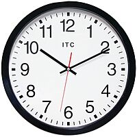 Infinity Instruments 14 inch Shatter Resistant Round Non-Ticking Silent Battery Operated Easy to Read Clock for Office, Classroom, School, Black/Clear