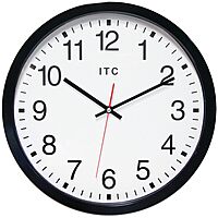 Infinity Instruments 14 inch Shatter Resistant Round Non-Ticking Silent Battery Operated Easy to Read Clock for Office, Classroom, School, Black/Clear