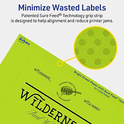 Avery Printable Rectangle Labels, Sure Feed Technology, 5" x 6", Bright Green, Laser/Inkjet Printable