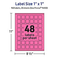 AVERY Printable Square Labels, Sure Feed Technology, 1" x 1", Bright Pink, Print-to-the-Edge