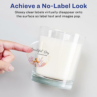Avery Glossy Clear Round Labels, Sure Feed Technology, 0.5" Diameter, Print-to-The-Edge, Laser/Inkjet Printable