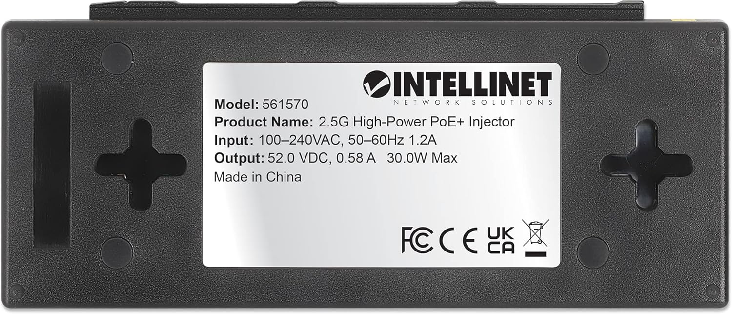 Intellinet 2.5G PoE+ Injector – 2.5Gbps & 30W Power Over Ethernet Output, Supports Distances Up to 328ft