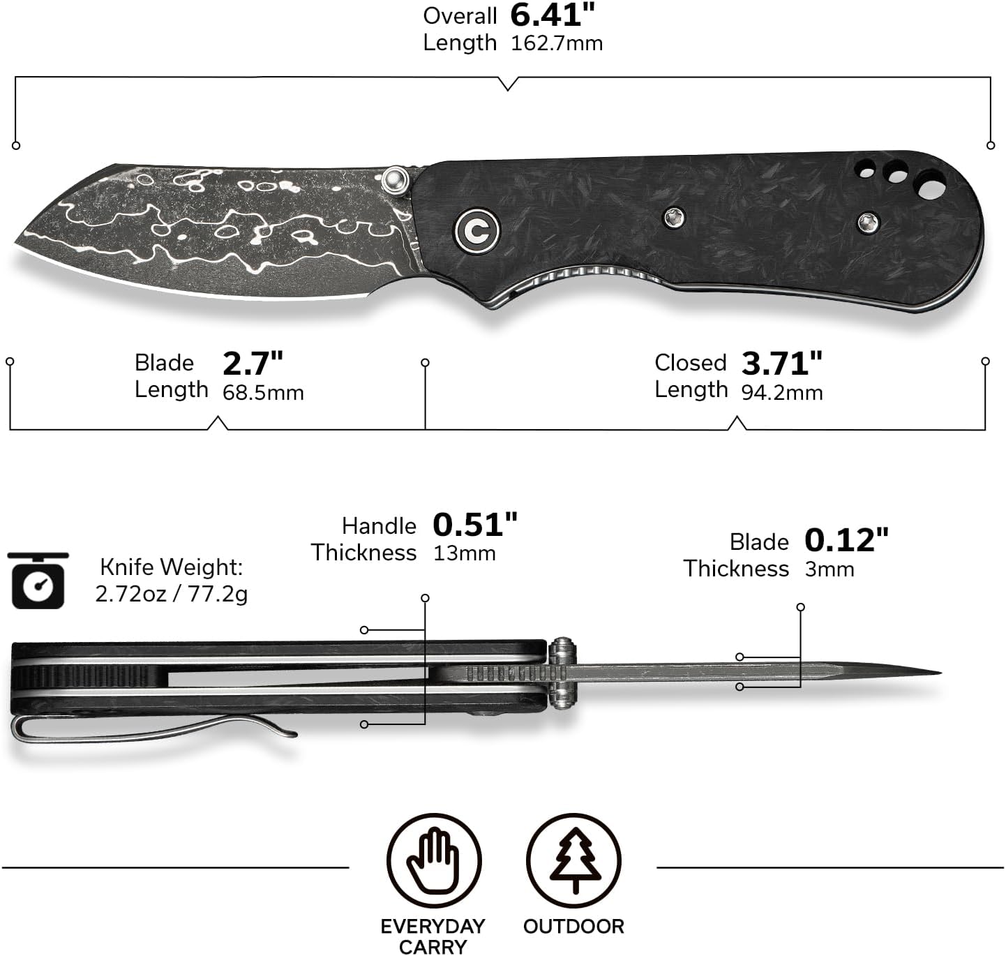 CIVIVI Crabby Pocket Knife, EDC Folding Knife C24055
