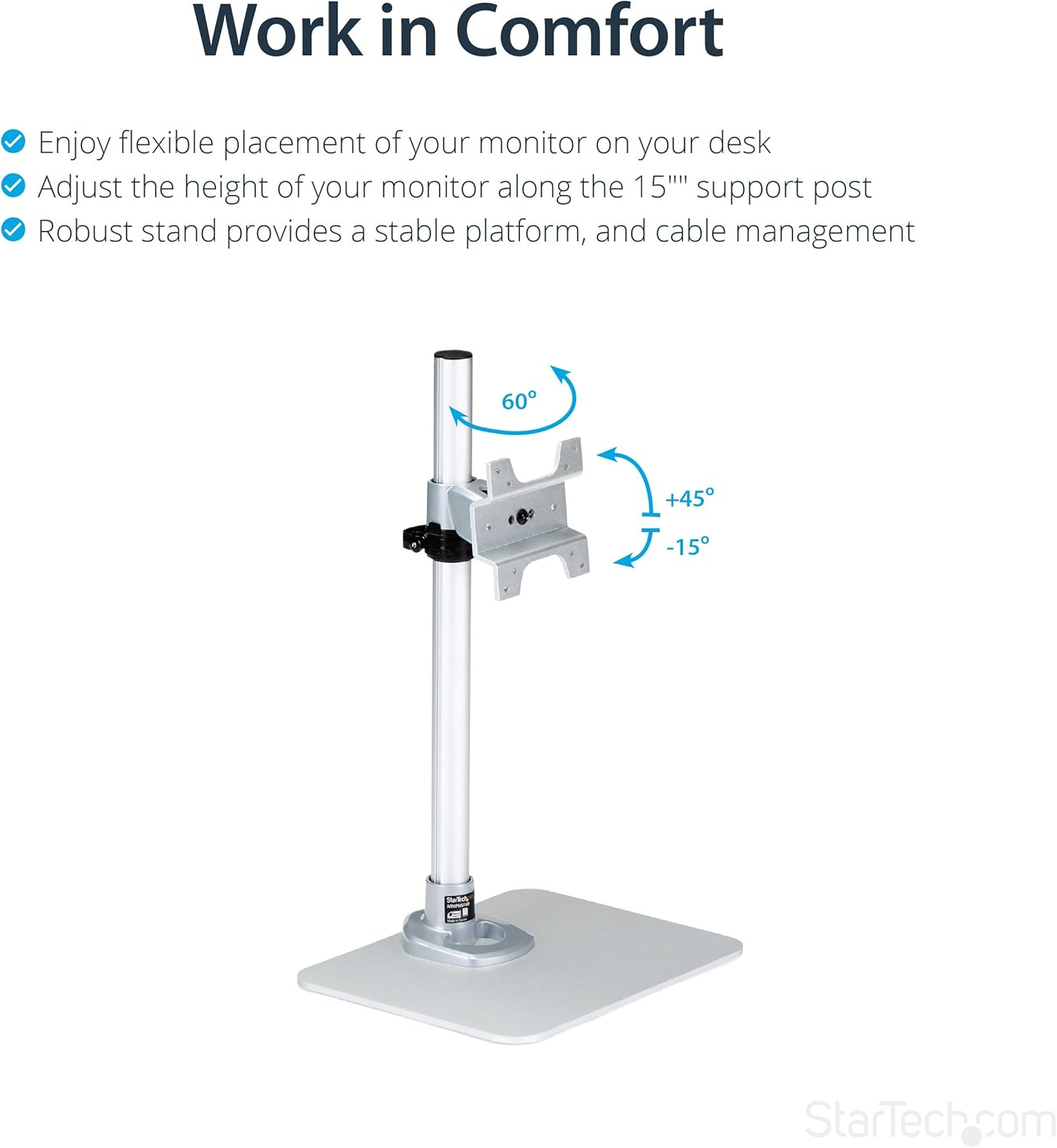StarTech.com Single Monitor Stand - Adjustable - Supports Monitors 12'' to 34" (30.9lb/14kg) - Premium