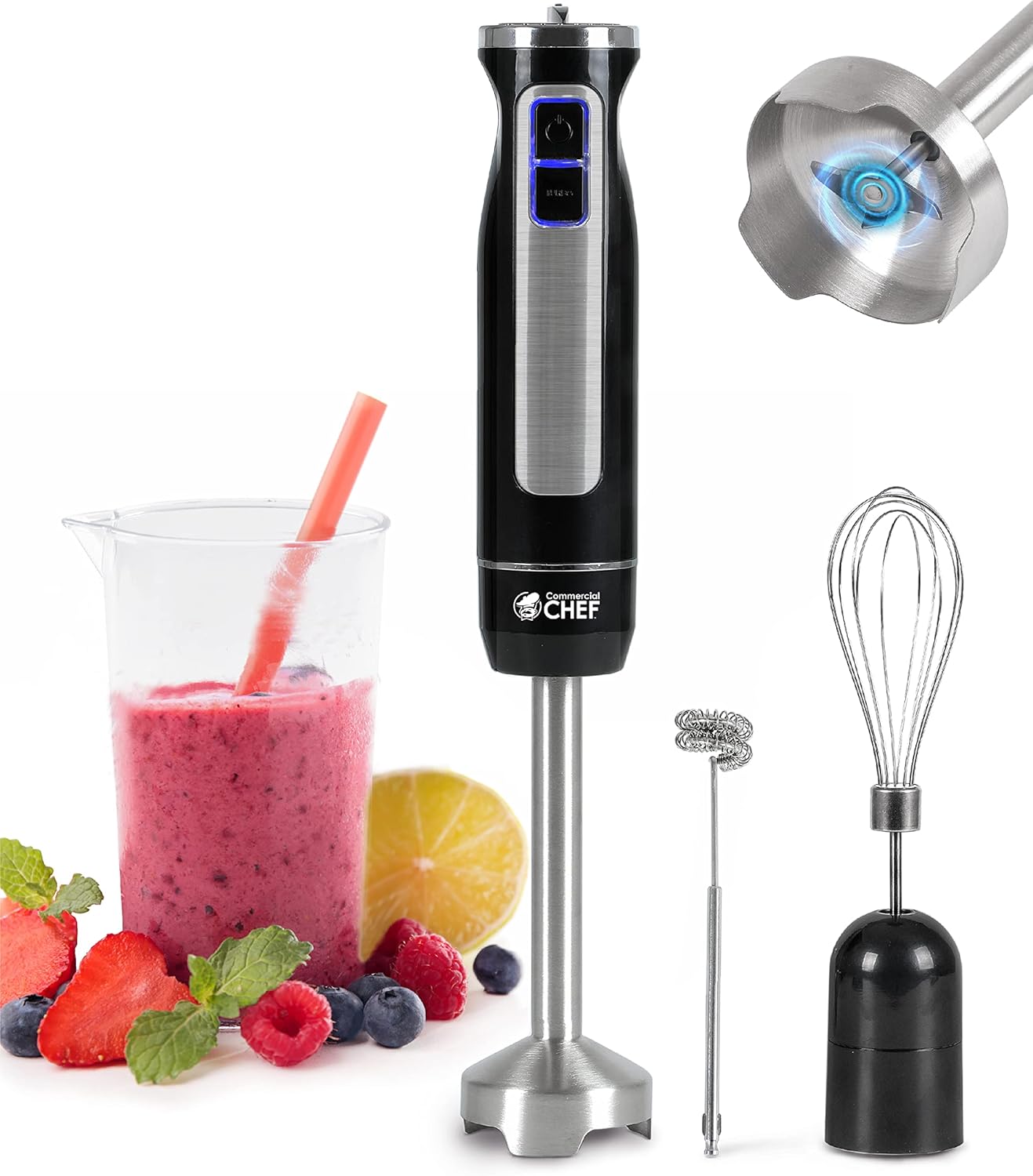 COMMERCIAL CHEF Immersion Blender, Multi-Purpose Immersion Hand Blender with Stainless Steel Blade