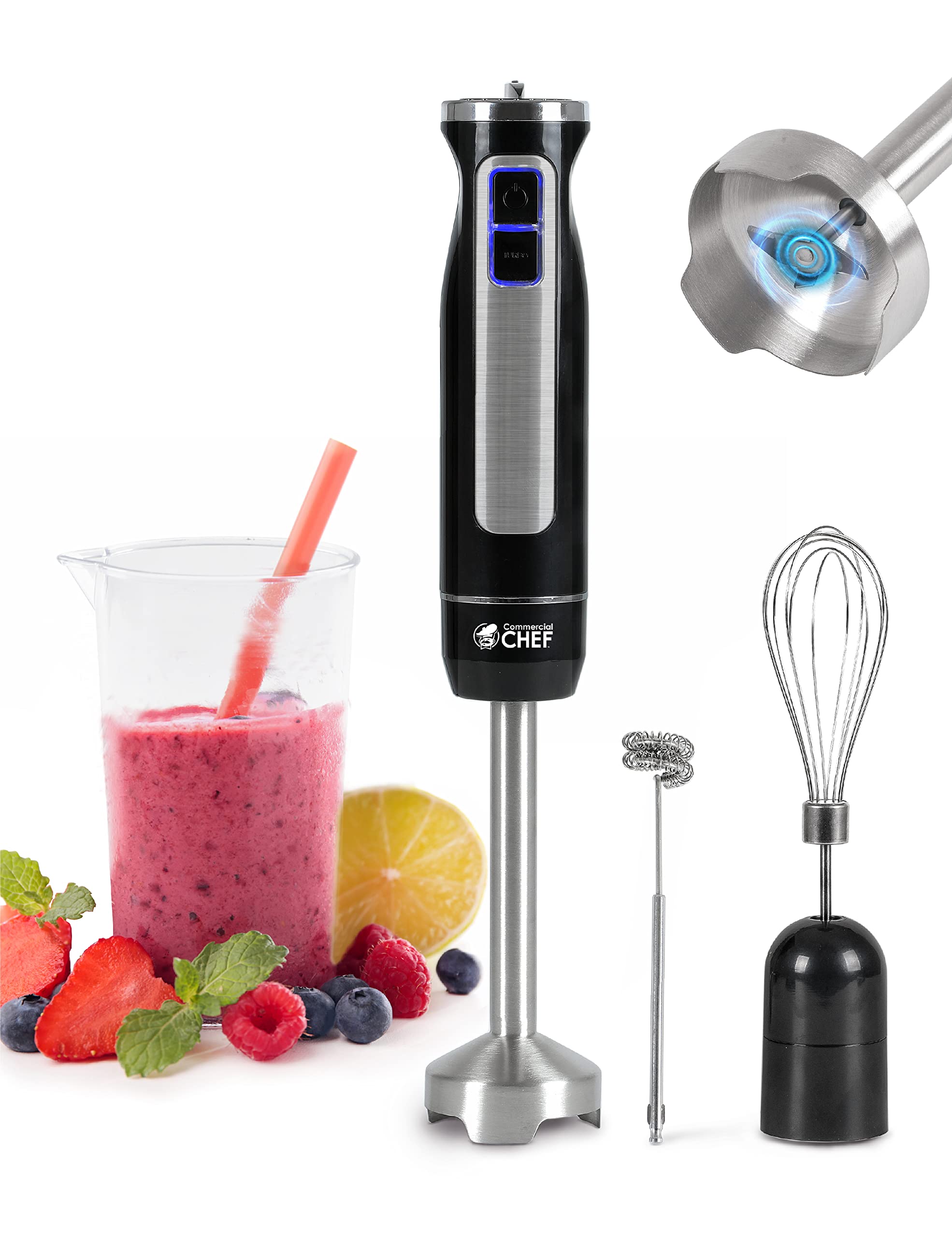 COMMERCIAL CHEF Immersion Blender, Multi-Purpose Immersion Hand Blender with Stainless Steel Blade
