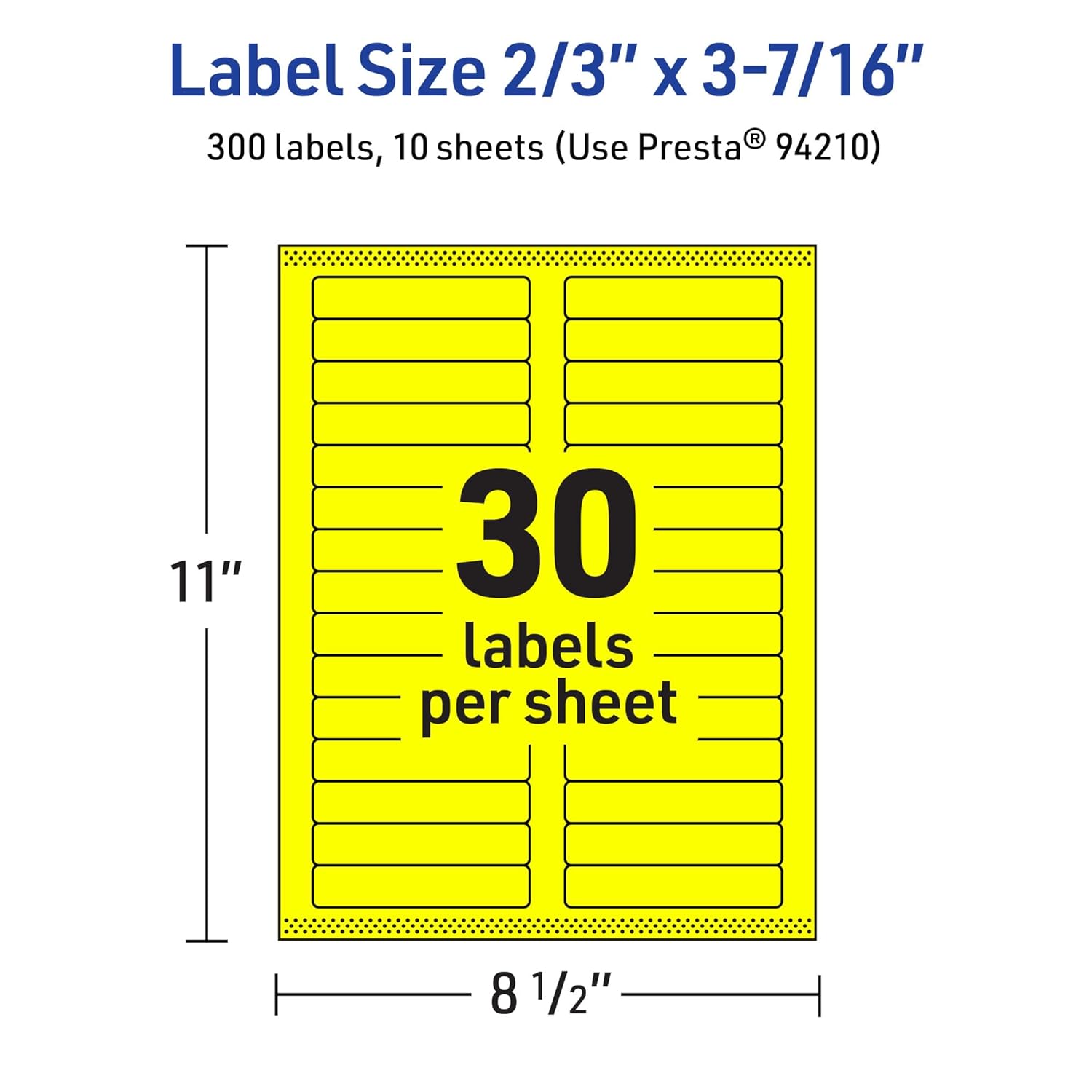 Avery Printable Rectangle Labels, Sure Feed Technology, 2/3" x 3-7/16", Neon Yellow Labels, Laser/Inkjet Printable