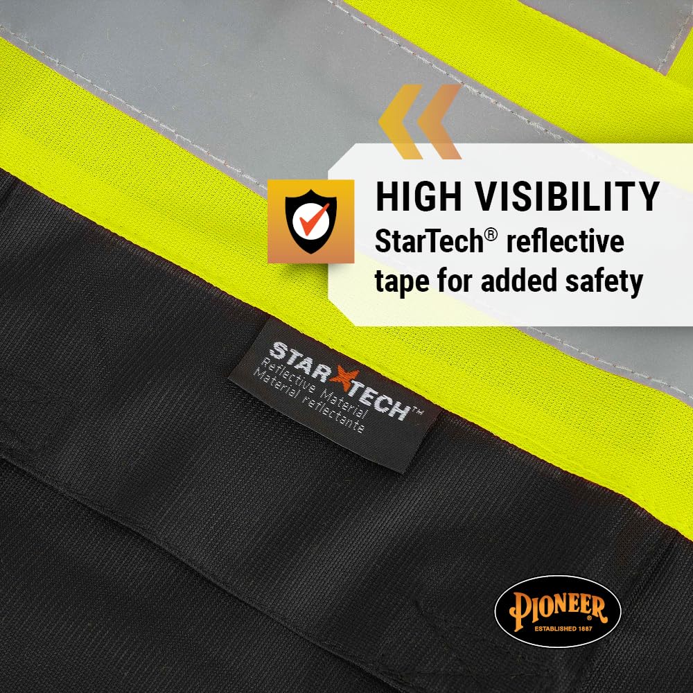 Pioneer Hi-Vis Reflective Safety Vest, Solid Neon, 8 Pockets, Zipper, Adjustable