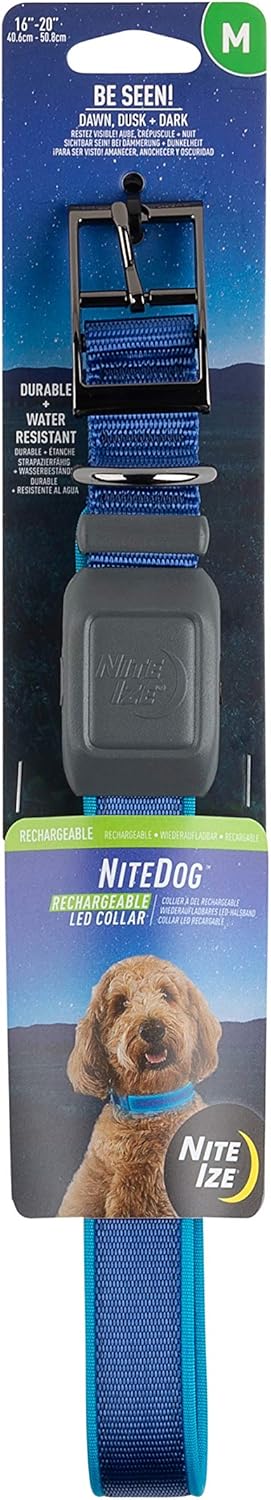 Nite Ize NiteDog Rechargeable LED Collar - Light Up Dog Collar with Durable Metal Buckle