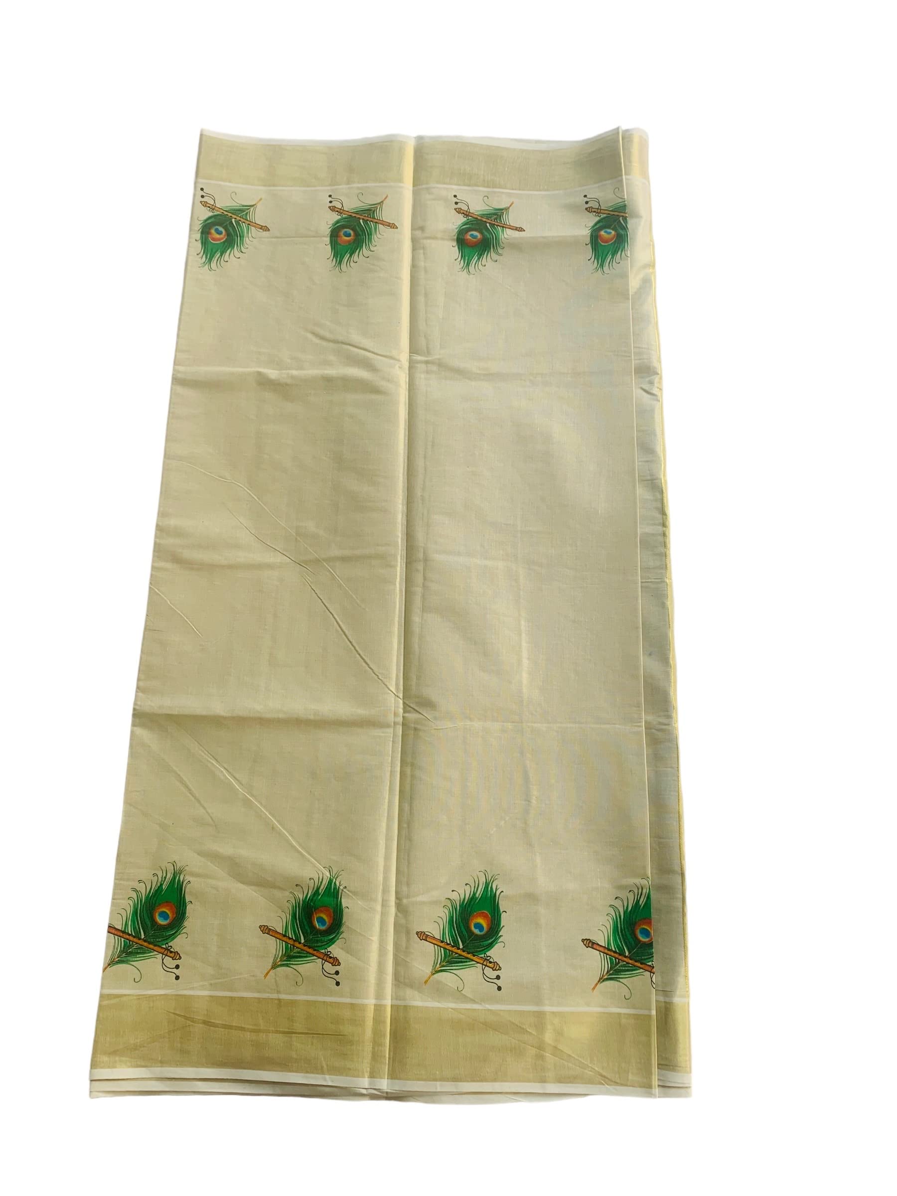 Kuthampully Kerala Kasavu Saree Tissue Mural Painted | Traditional South Indian Saree | Onam Saree - Multi Color BOM-756