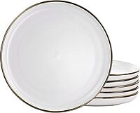 ELAMA Round Stoneware Dinner Plate Set with Gold Rim