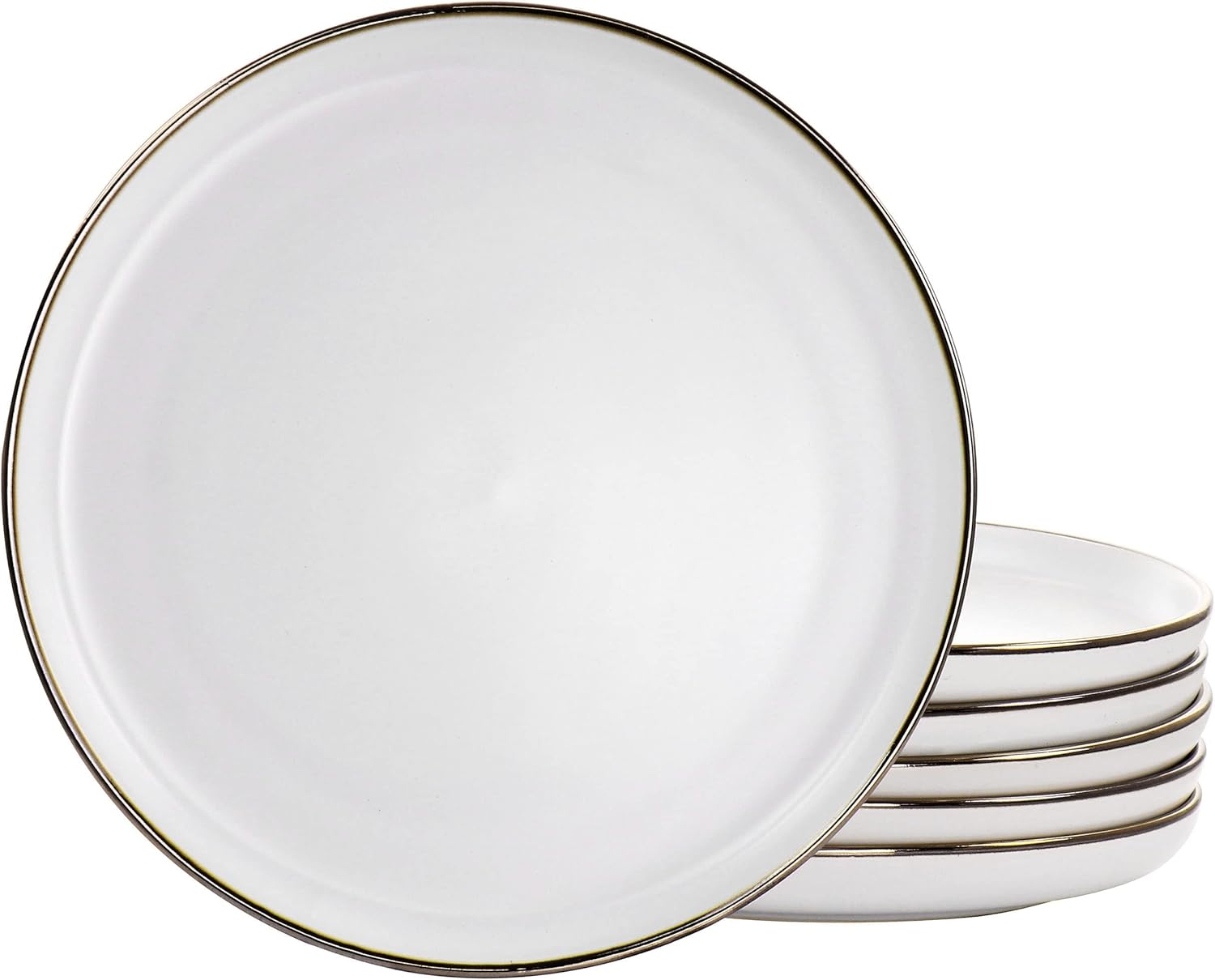 ELAMA Round Stoneware Dinner Plate Set with Gold Rim