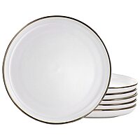 ELAMA Round Stoneware Dinner Plate Set with Gold Rim