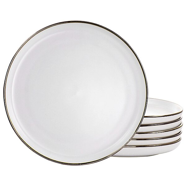 ELAMA Round Stoneware Dinner Plate Set with Gold Rim