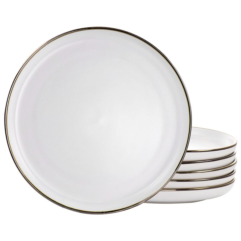 ELAMA Round Stoneware Dinner Plate Set with Gold Rim