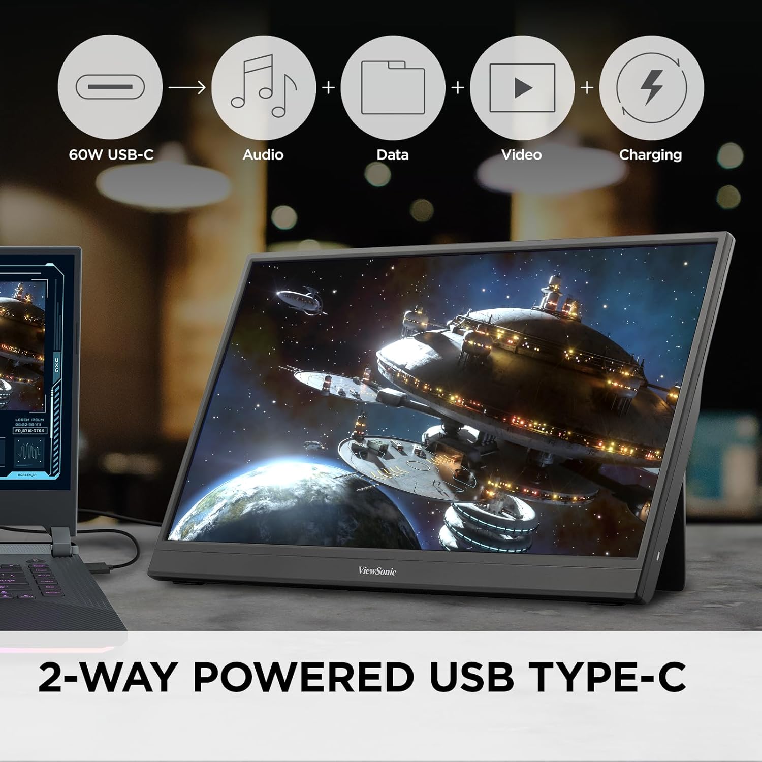 VIEWSONIC Portable 1080p IPS Monitor with 60W USB-C and Mini HDMI
