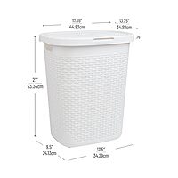 Mind Reader Slim Laundry Hamper with Lid, 50L Ventilated Plastic Wicker Basket