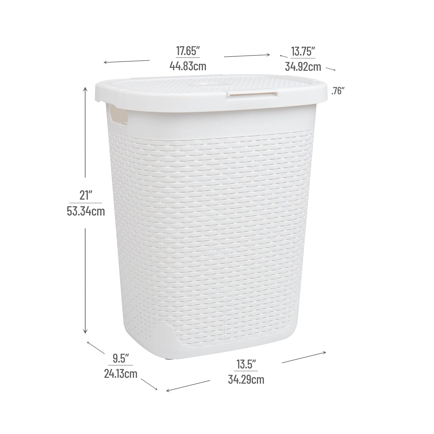 Mind Reader Slim Laundry Hamper with Lid, 50L Ventilated Plastic Wicker Basket