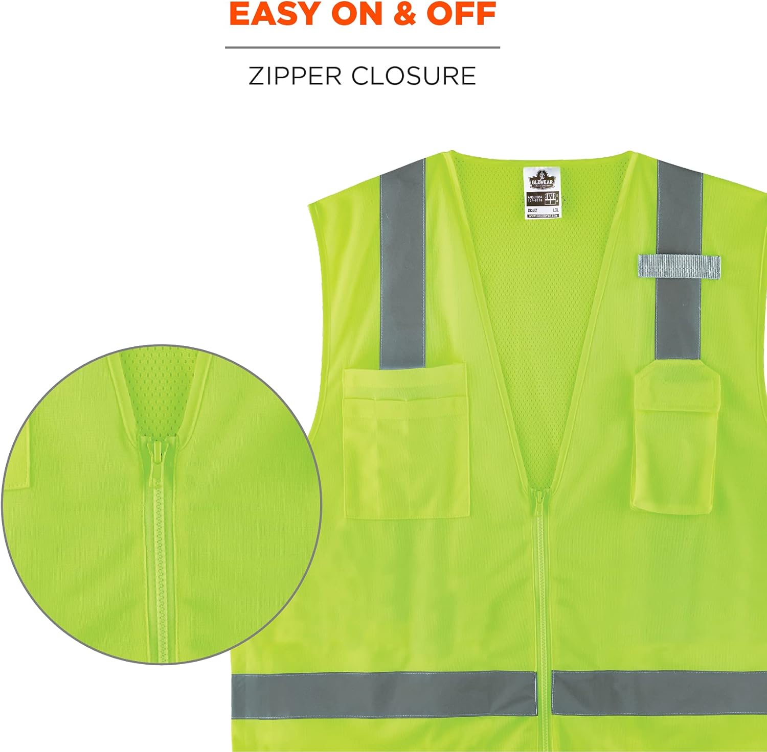 Ergodyne GloWear 8249Z Hi-Vis Surveyor Safety Vest, Solid Front Mesh Back, Type R Class 2
