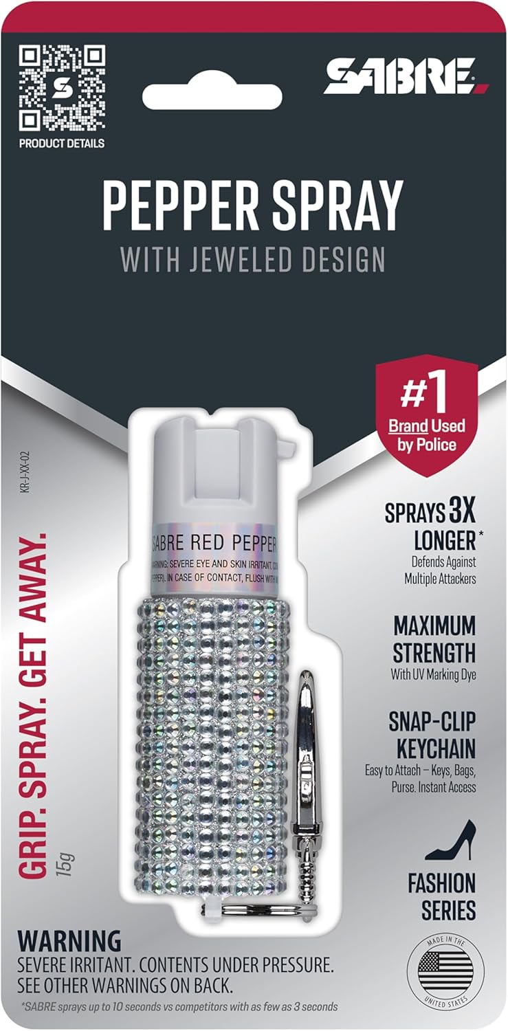 SABRE Jeweled Pepper Spray with Snap Clip, Maximum Strength