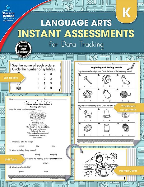 Carson Dellosa Language Arts Instant Assessments for Data Tracking Book, Kindergarten Tests Covering Parts of Speech