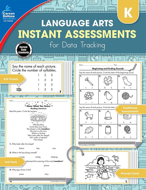 Carson Dellosa Language Arts Instant Assessments for Data Tracking Book, Kindergarten Tests Covering Parts of Speech