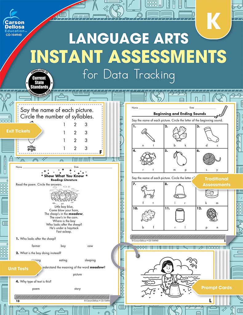 Carson Dellosa Language Arts Instant Assessments for Data Tracking Book, Kindergarten Tests Covering Parts of Speech