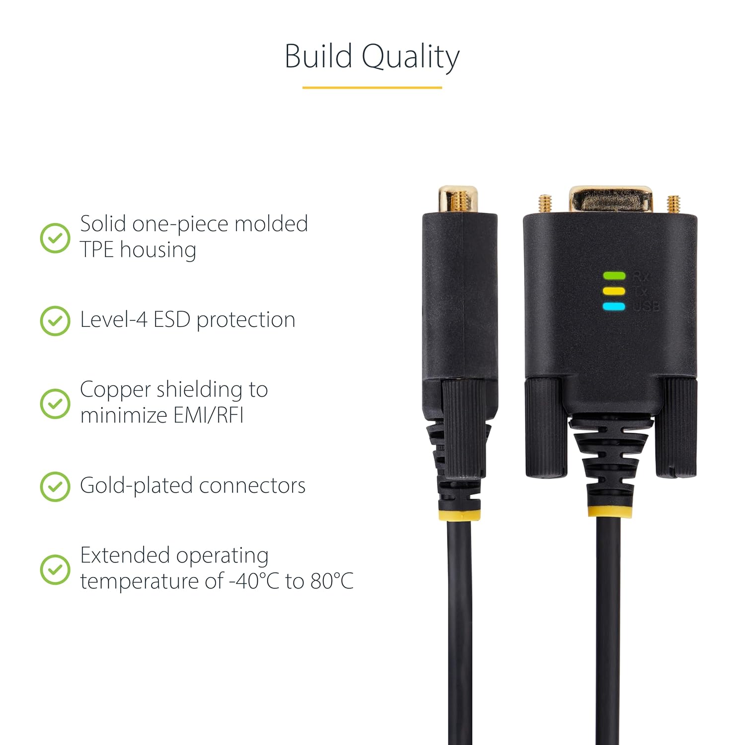 StarTech.com 6.6ft/2m USB to Serial Adapter Cable, COM Retention, FTDI, USB-A to DB9 RS232, Interchangeable DB9 Screws/Nuts