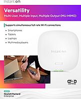 HPE Networking Instant On Access Point AP22 2x2 WiFi 6 Indoor Wireless Access Point | Long Range, Secure, Smart Mesh Support | Power Source Not Included | US Model (R4W01A) Power Adapter Not Included