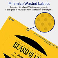 AVERY Printable Oval Labels, Sure Feed Technology, 4" x 6", Bright Yellow, Print-to-The-Edge, Laser/Inkjet