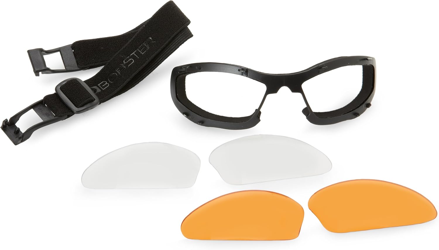 Bobster Raptor 2 Interchangeable Sunglasses, Black Frame/3 Lenses (Smoked, Amber and Clear)