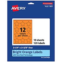 AVERY Printable Star Labels with Sure Feed Technology - Bright Orange