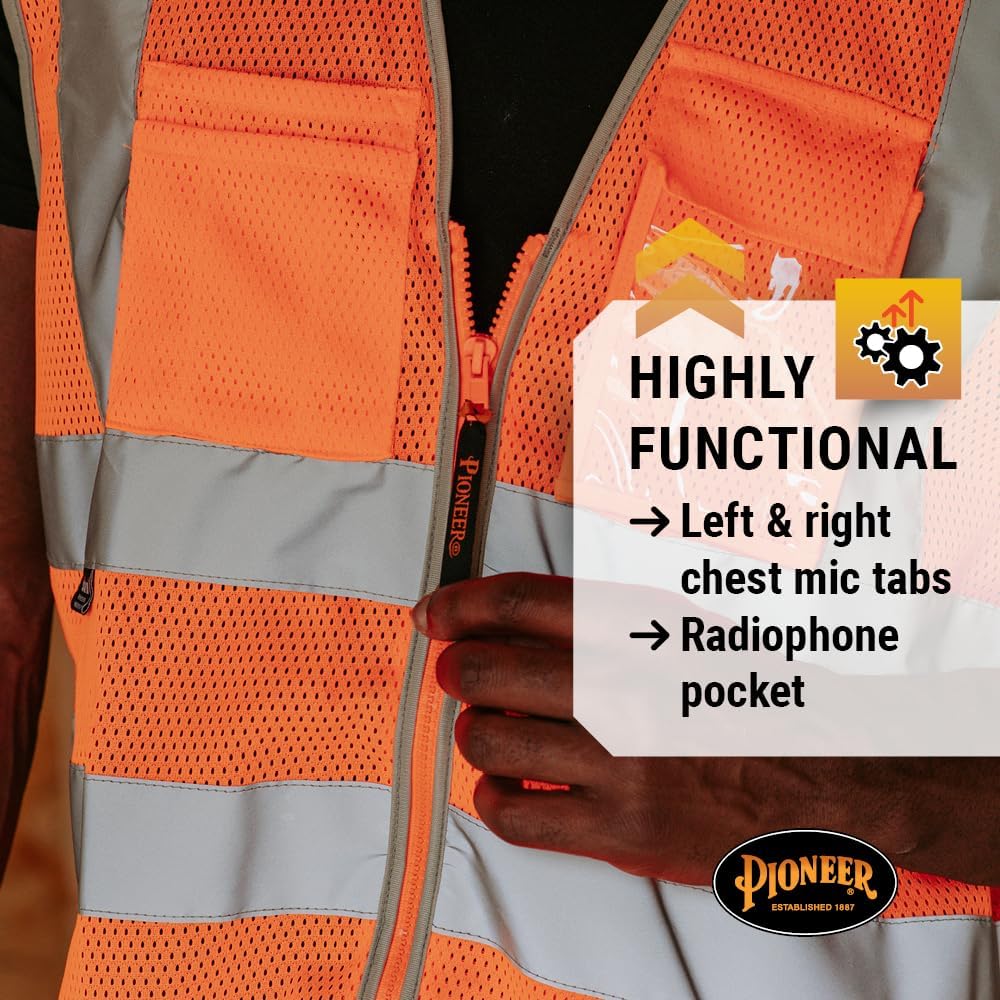 PIONEER Hi Vis Safety Vest - Reflective Cooling Mesh - 8 Pockets - Class 2
