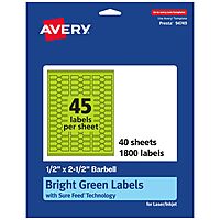 AVERY Printable Barbell Labels, Sure Feed Technology, 1/2" x 2-1/2", Bright Green