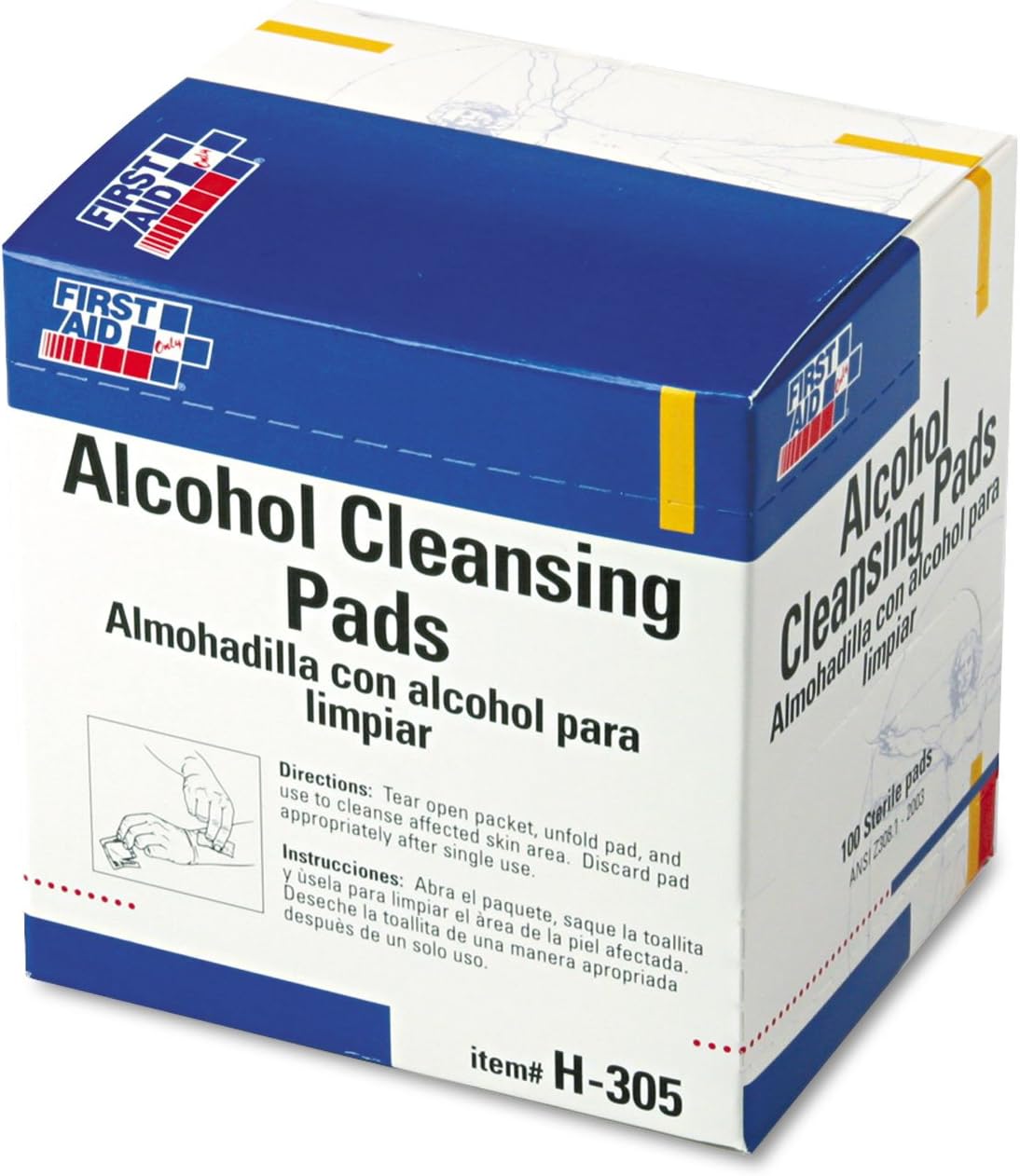 First Aid Only H305 Alcohol Cleansing Pads Dispenser Box 100/Box