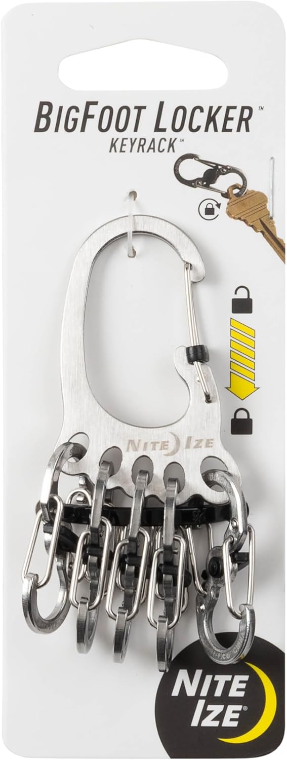 Nite Ize BigFoot Locker KeyRack Stainless Steel Key Holder with S-Biner MicroLocks
