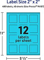 Avery Printable Square Labels, Sure Feed Technology, 2" x 2", Bright Blue, Print-to-The-Edge, Laser/Inkjet Printable