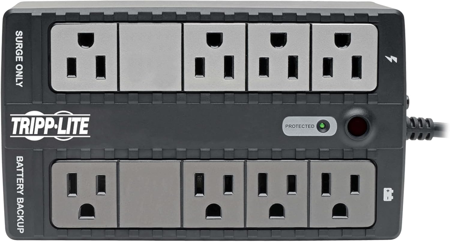 Tripp Lite 450VA Mini UPS Battery Backup Surge Protector, 8 Outlets, Uninterruptible Power Supply