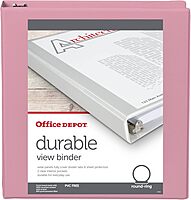 Office Depot® Brand 3-Ring Durable View Binder, 1-1/2" Round Rings, Pink