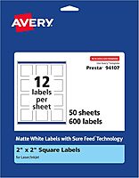 Avery Matte White Square Labels, Sure Feed Technology, 2" x 2"