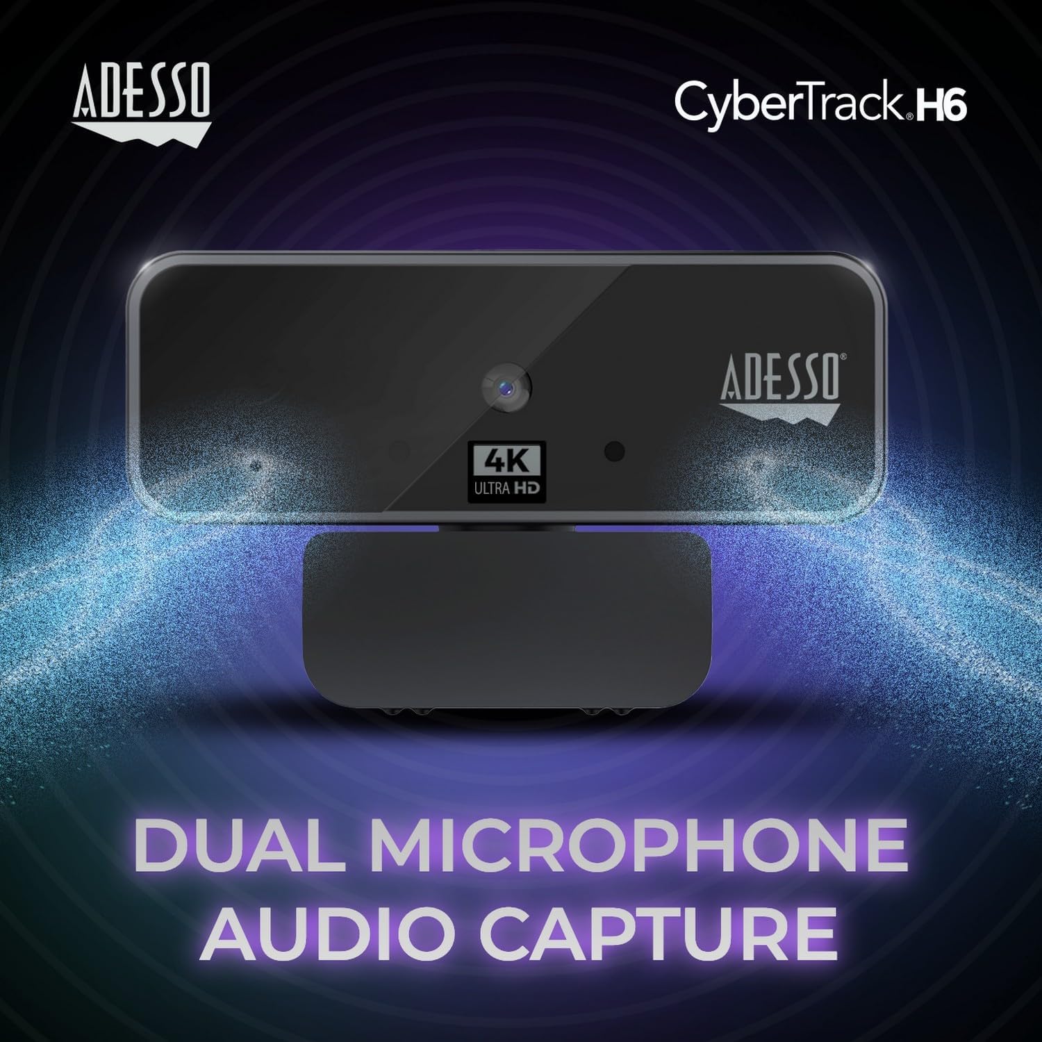 Cybertrack H6 4K Ultra HD USB Webcam with Built-in Dual Microphone & Privacy Shutter Cover, Black